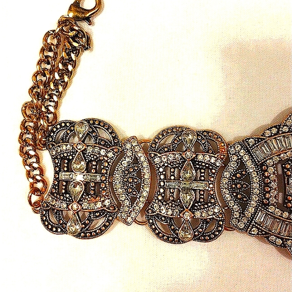 Celebrity Style SUPER BLING Heavy Crystal Rhinestone Choker Necklace Brass color - Picture 4 of 15